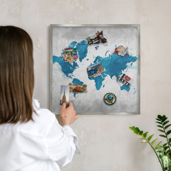 Dekoratives Magnetboard aus Metall in Silberrahmen Aquarellkarte