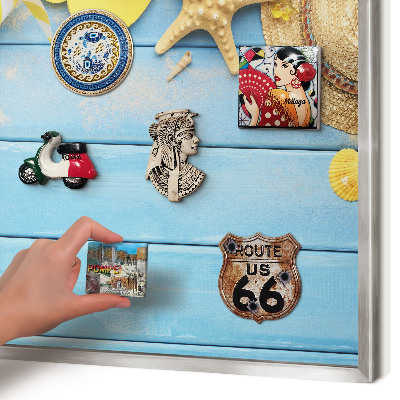 Dekoratives Magnetboard aus Metall in Silberrahmen Strandatmosphäre