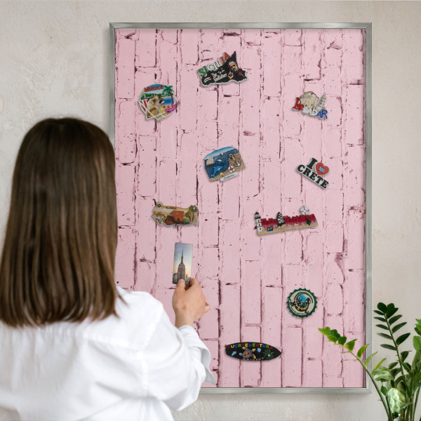 Metalltafel für Magnete mit silbernem Rahmen Rosa Ziegelstein