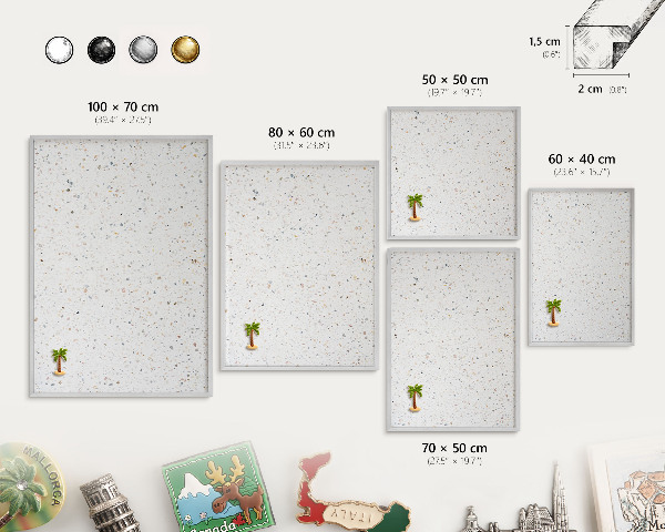 Metalltafel für Magnete mit silbernem Rahmen Terrazzo-Muster
