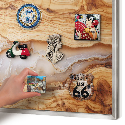 Metalltafel für Magnete mit silbernem Rahmen Eleganz aus Holz