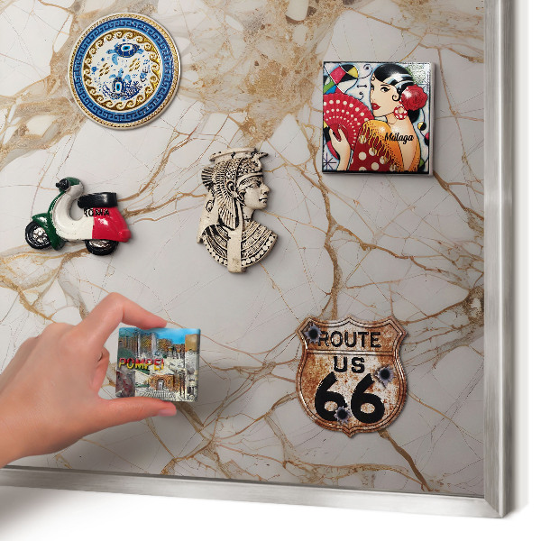 Metalltafel für Magnete mit silbernem Rahmen Marmor-Eleganz
