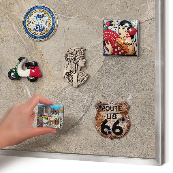 Dekoratives Magnetboard aus Metall in Silberrahmen Beige Stein