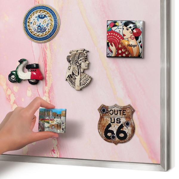 Metalltafel für Magnete mit silbernem Rahmen Rosa Eleganz