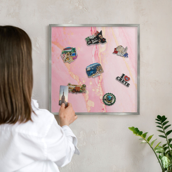 Metalltafel für Magnete mit silbernem Rahmen Rosa Eleganz
