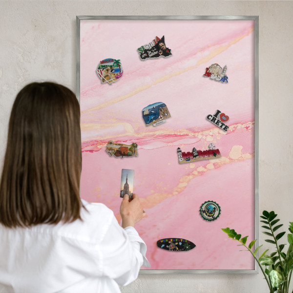 Metalltafel für Magnete mit silbernem Rahmen Rosa Eleganz