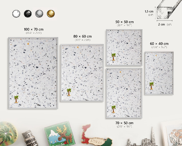 Metalltafel für Magnete mit silbernem Rahmen Terrazzo-Stil