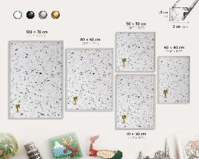 Metalltafel für Magnete mit silbernem Rahmen Terrazzo-Stil