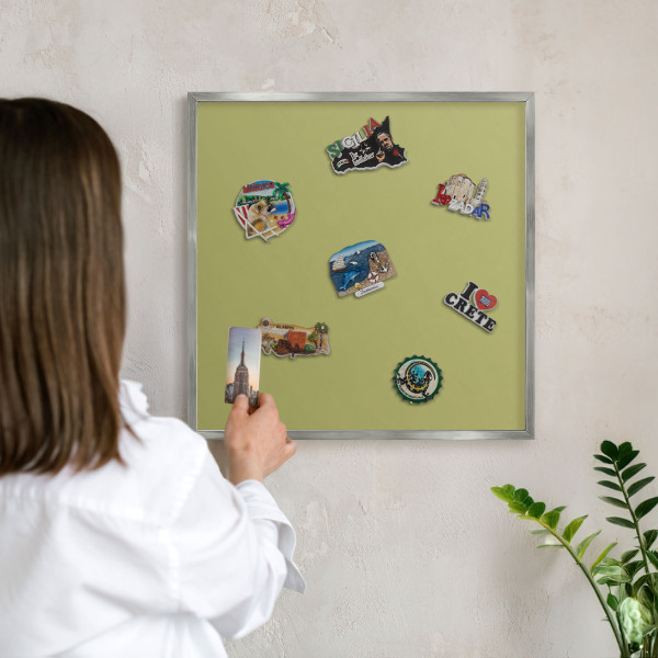 Metalltafel für Magnete mit silbernem Rahmen Grüner Vintage-Stil