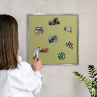 Metalltafel für Magnete mit silbernem Rahmen Grüner Vintage-Stil