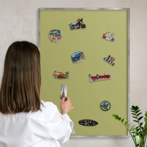 Metalltafel für Magnete mit silbernem Rahmen Grüner Vintage-Stil