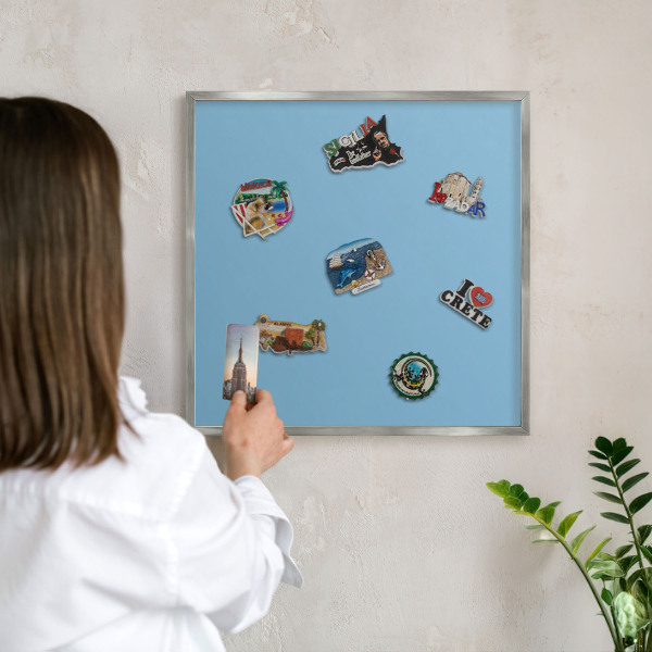 Metalltafel für Magnete mit silbernem Rahmen Blaue Farbe