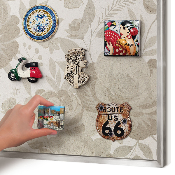 Dekoratives Magnetboard aus Metall in Silberrahmen Vintage-Blumen
