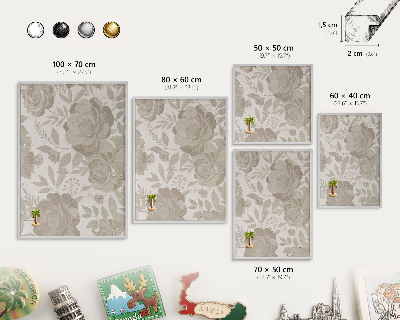 Dekoratives Magnetboard aus Metall in Silberrahmen Vintage-Blumen