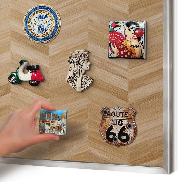 Metalltafel für Magnete mit silbernem Rahmen Holz-Fischgrätmuster