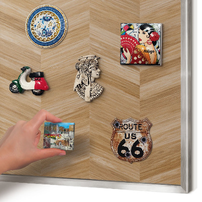 Metalltafel für Magnete mit silbernem Rahmen Holz-Fischgrätmuster