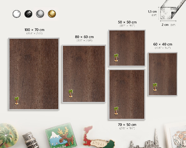 Metalltafel für Magnete mit silbernem Rahmen Braunes Holz