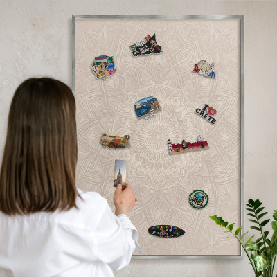 Metalltafel für Magnete mit silbernem Rahmen Dekorative Mandala