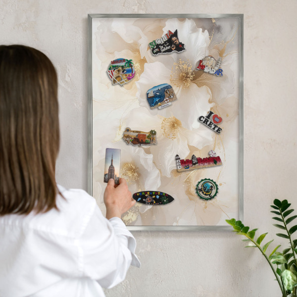 Metalltafel für Magnete mit silbernem Rahmen Pastellblumen