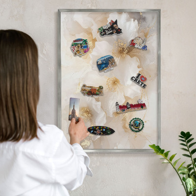 Metalltafel für Magnete mit silbernem Rahmen Pastellblumen