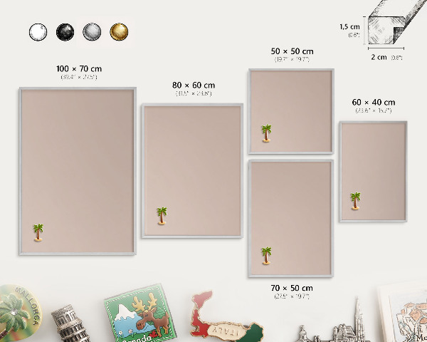 Metalltafel für Magnete mit silbernem Rahmen Beige-Rosa