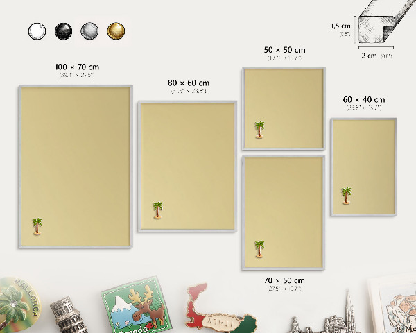 Dekoratives Magnetboard aus Metall in Silberrahmen Beige-gelb