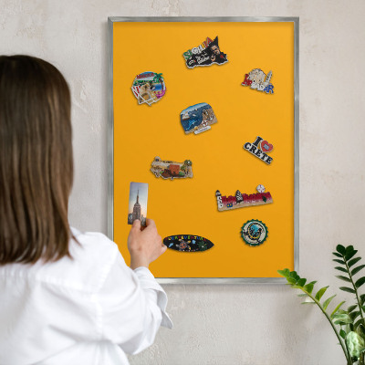 Metalltafel für Magnete mit silbernem Rahmen Leuchtendes Orange