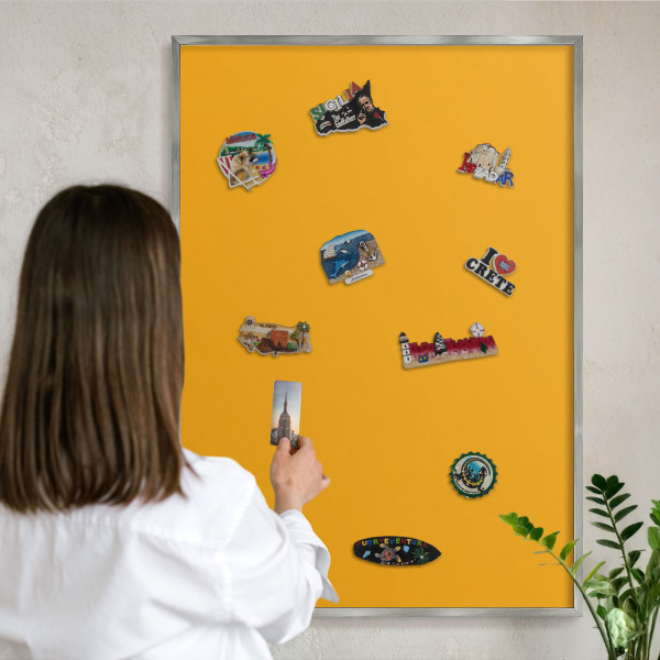 Metalltafel für Magnete mit silbernem Rahmen Leuchtendes Orange