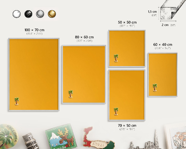Metalltafel für Magnete mit silbernem Rahmen Leuchtendes Orange
