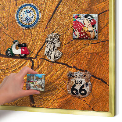 Magnettafel für Urlaubsmagnete in Goldrahmen Holzmaserung