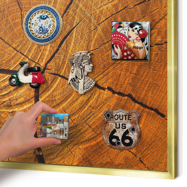 Magnettafel für Urlaubsmagnete in Goldrahmen Holzmaserung