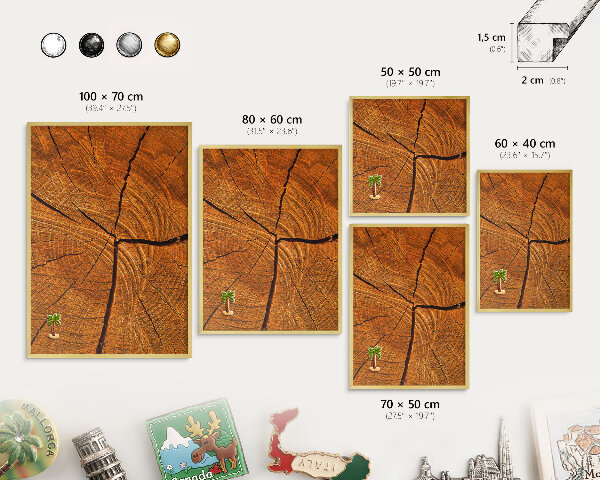 Magnettafel für Urlaubsmagnete in Goldrahmen Holzmaserung