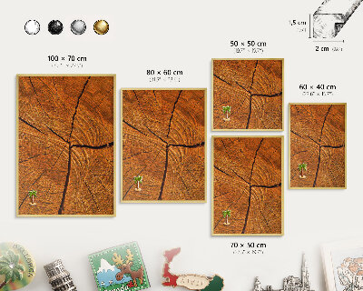 Magnettafel für Urlaubsmagnete in Goldrahmen Holzmaserung