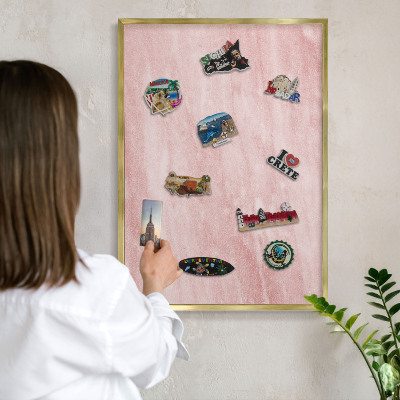 Magnettafel dekorativ bedruckt mit goldenem Rahmen Rosa Textur