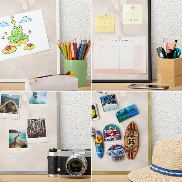 Magnettafel für Urlaubsmagnete in Goldrahmen Beiger Marmor