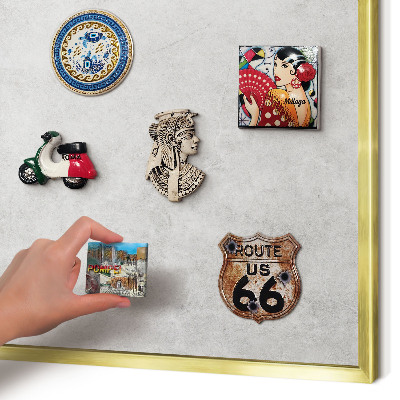 Magnettafel für Urlaubsmagnete in Goldrahmen Graue Eleganz