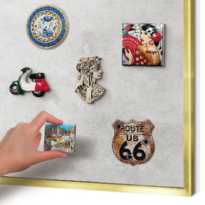 Magnettafel für Urlaubsmagnete in Goldrahmen Graue Eleganz