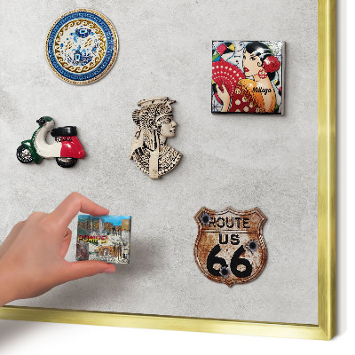Magnettafel für Urlaubsmagnete in Goldrahmen Graue Eleganz