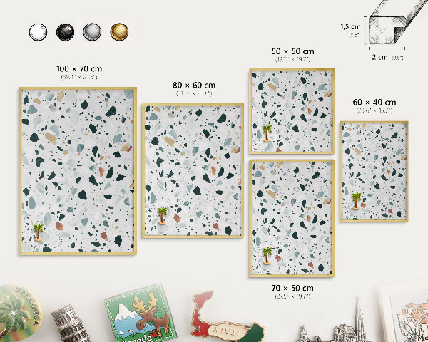 Magnettafel für Urlaubsmagnete in Goldrahmen Dynamische Muster
