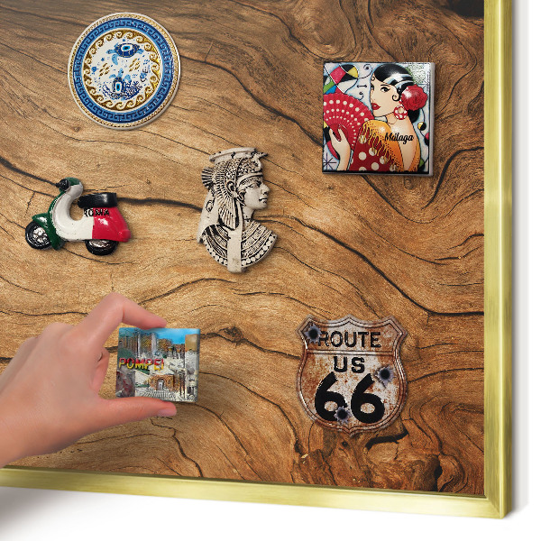 Magnettafel dekorativ bedruckt mit goldenem Rahmen Holzmaserung