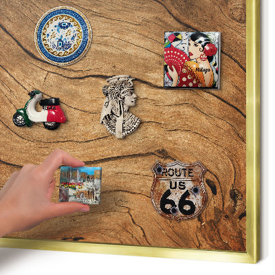 Magnettafel dekorativ bedruckt mit goldenem Rahmen Holzmaserung