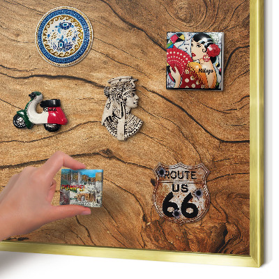 Magnettafel dekorativ bedruckt mit goldenem Rahmen Holzmaserung