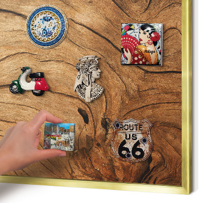 Magnettafel dekorativ bedruckt mit goldenem Rahmen Holzmaserung