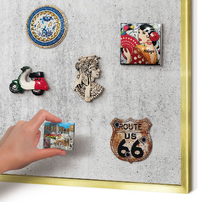Magnettafel für Urlaubsmagnete in Goldrahmen Graue Textur