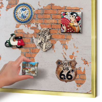 Magnettafel für Urlaubsmagnete in Goldrahmen Brick-Karte