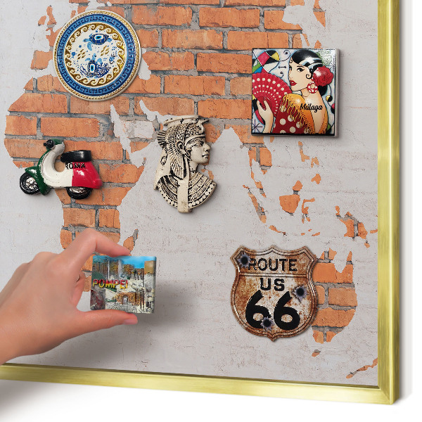 Magnettafel für Urlaubsmagnete in Goldrahmen Brick-Karte