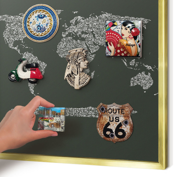 Magnettafel für Urlaubsmagnete in Goldrahmen Textkarte