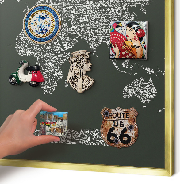 Magnettafel für Urlaubsmagnete in Goldrahmen Textkarte