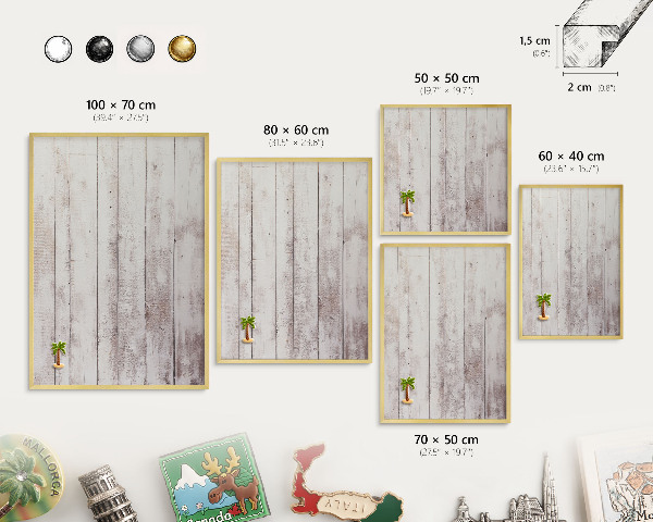 Magnettafel dekorativ bedruckt mit goldenem Rahmen Helles Holz