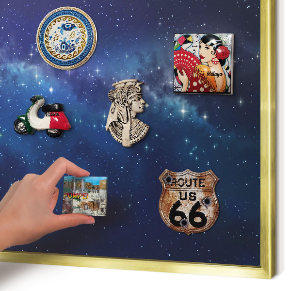 Magnettafel für Urlaubsmagnete in Goldrahmen Sternenraum
